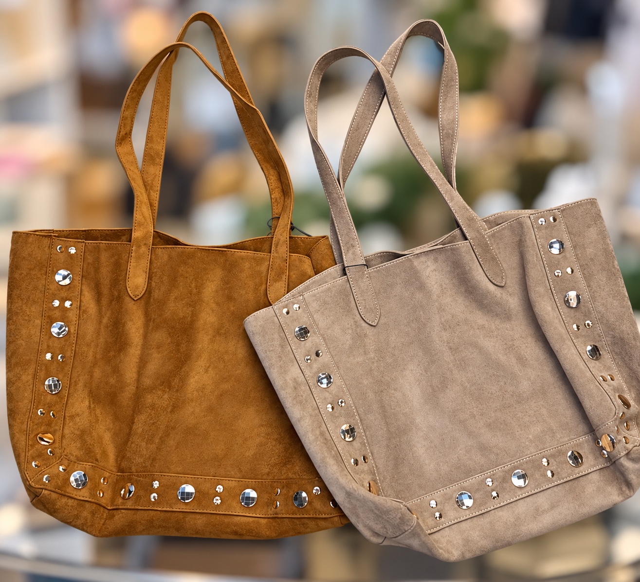 Leather handbags in warm neutral colors